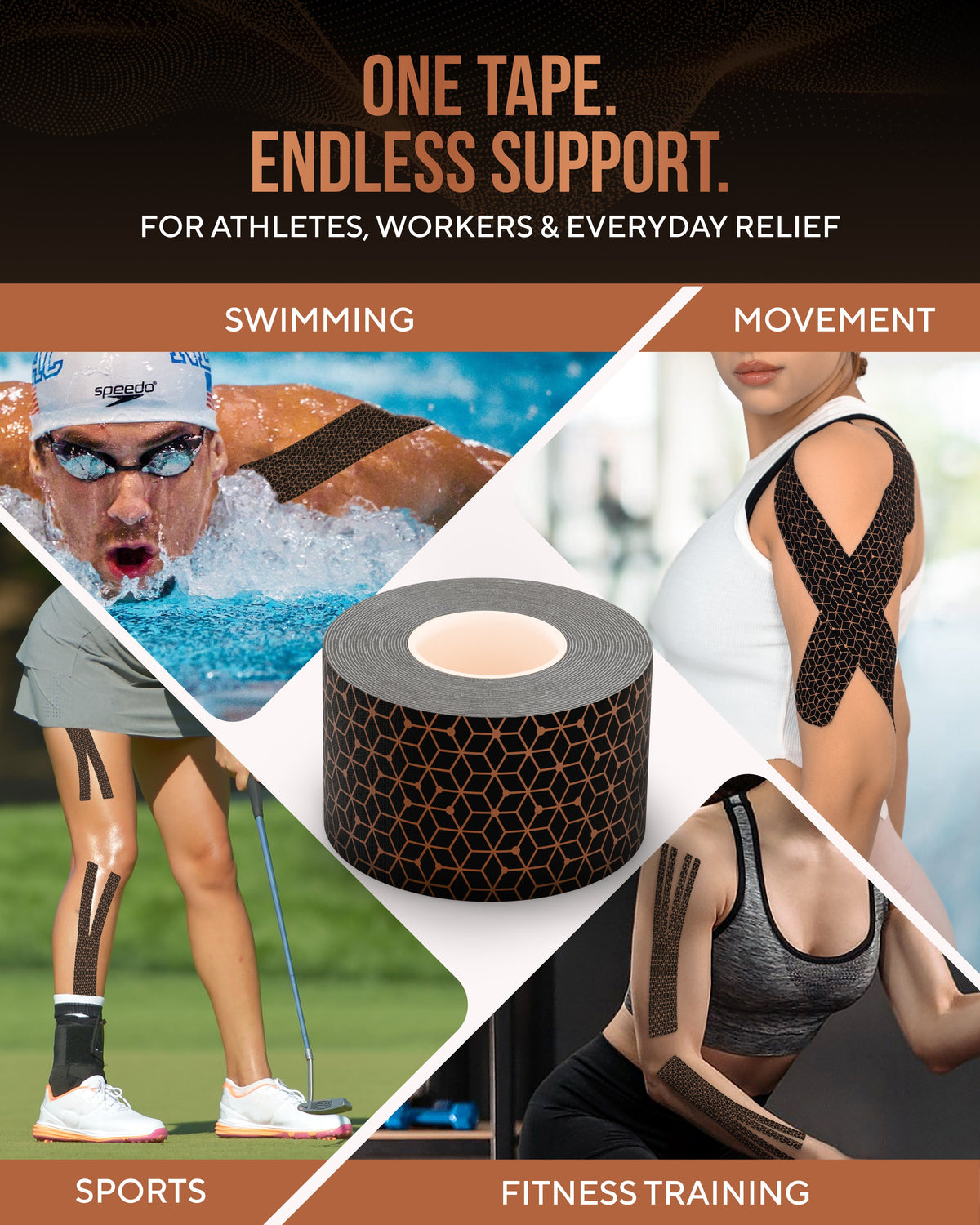 TheraCopper Copper-Infused Kinesiology Tape – 2 Rolls