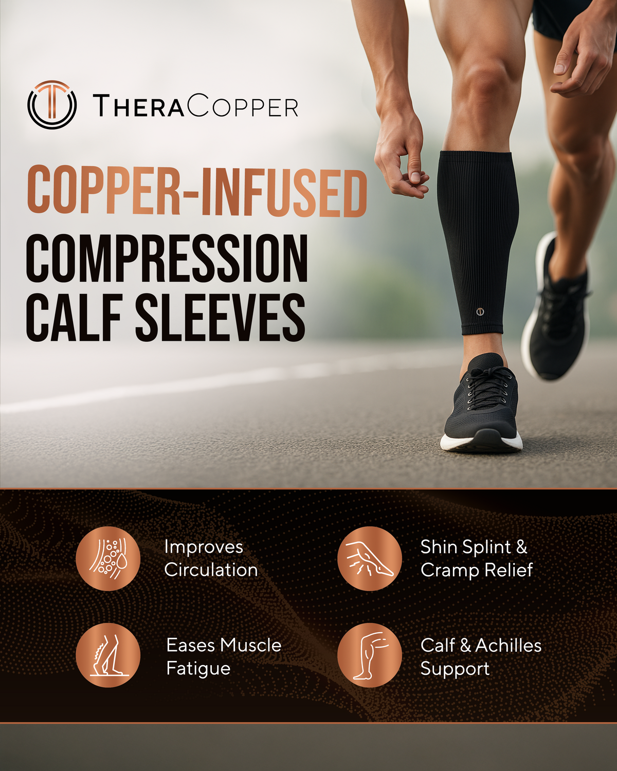 TheraCopper Copper Calf Compression Sleeves (2 Pack)