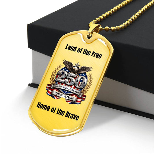 America’s 250th Anniversary Dog Tag Necklace | Select Patriotic Phrase