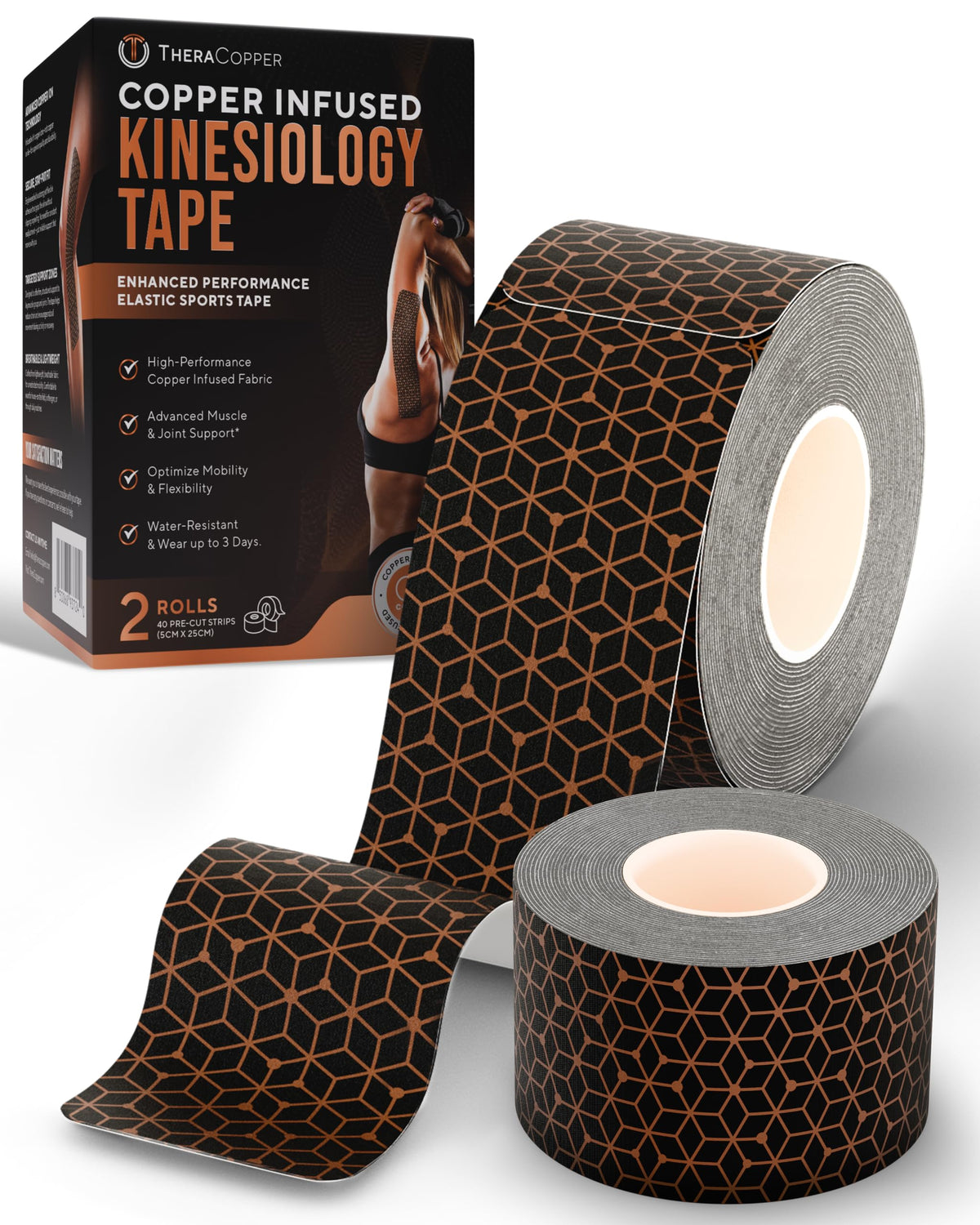 TheraCopper Copper-Infused Kinesiology Tape – 2 Rolls
