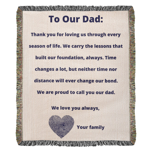 To Our Dad Woven Blanket – Heirloom Cotton Throw Gift for Father’s Day