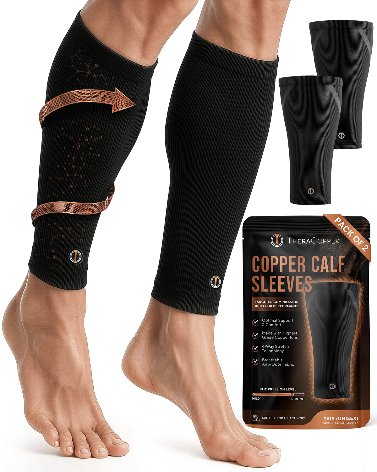 TheraCopper Copper Calf Compression Sleeves (2 Pack)