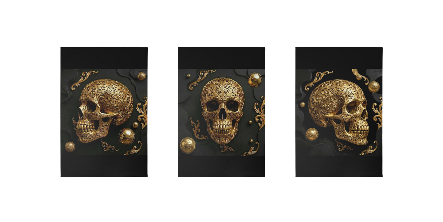 Golden Skull Canvas Wall Art | Modern Gold Skull Decor Print | Blu Onyx