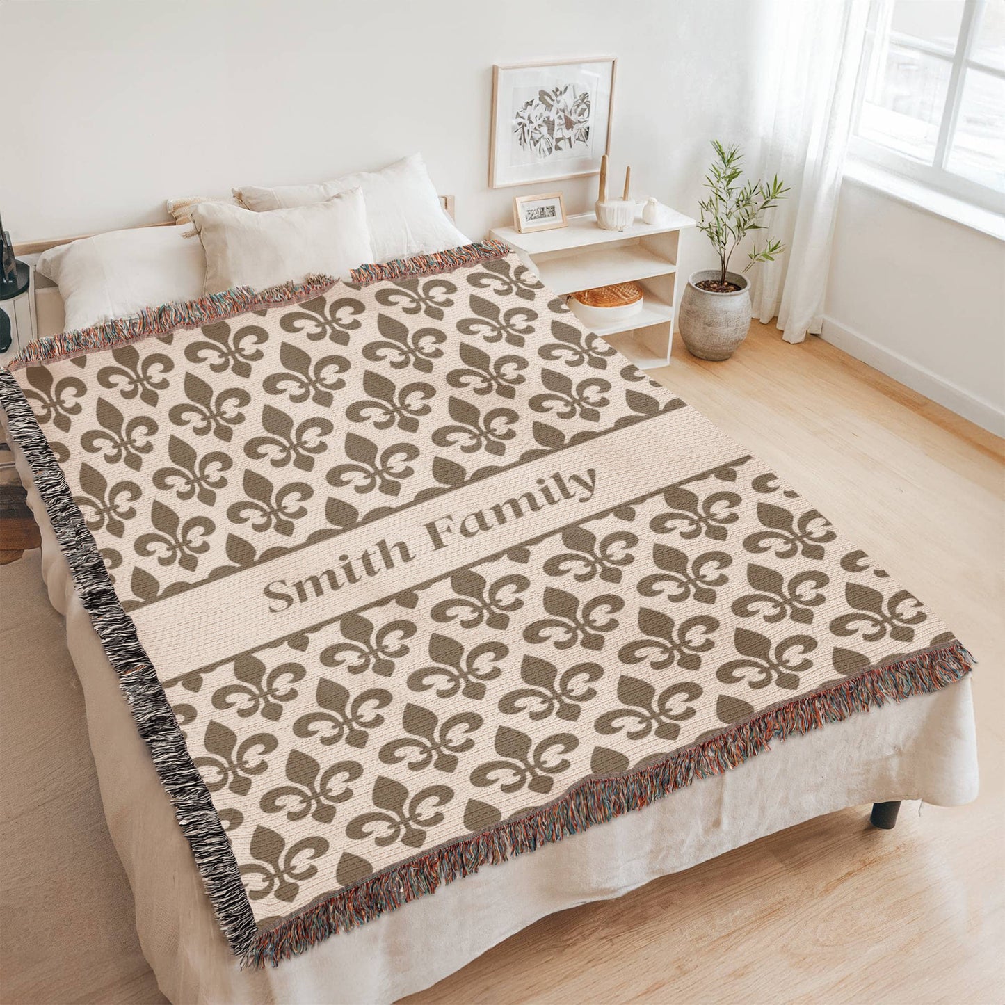 Fleur-de-lis Personalized Family Name Woven Blanket