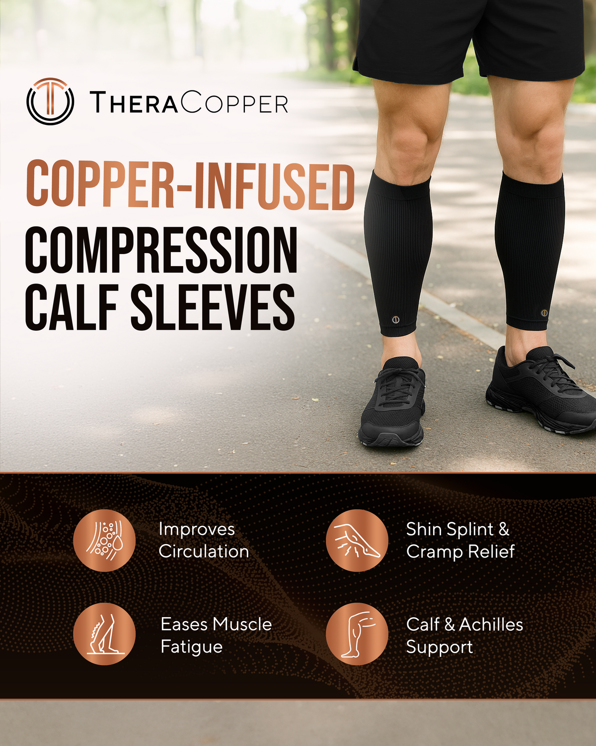 TheraCopper Copper Calf Compression Sleeves (2 Pack)