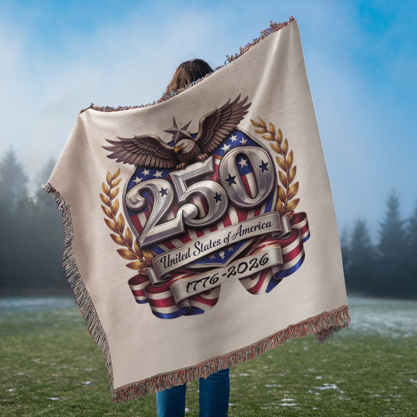 America’s Semiquincentennial Woven Blanket | 100% Cotton Heirloom Throw | Blu Onyx