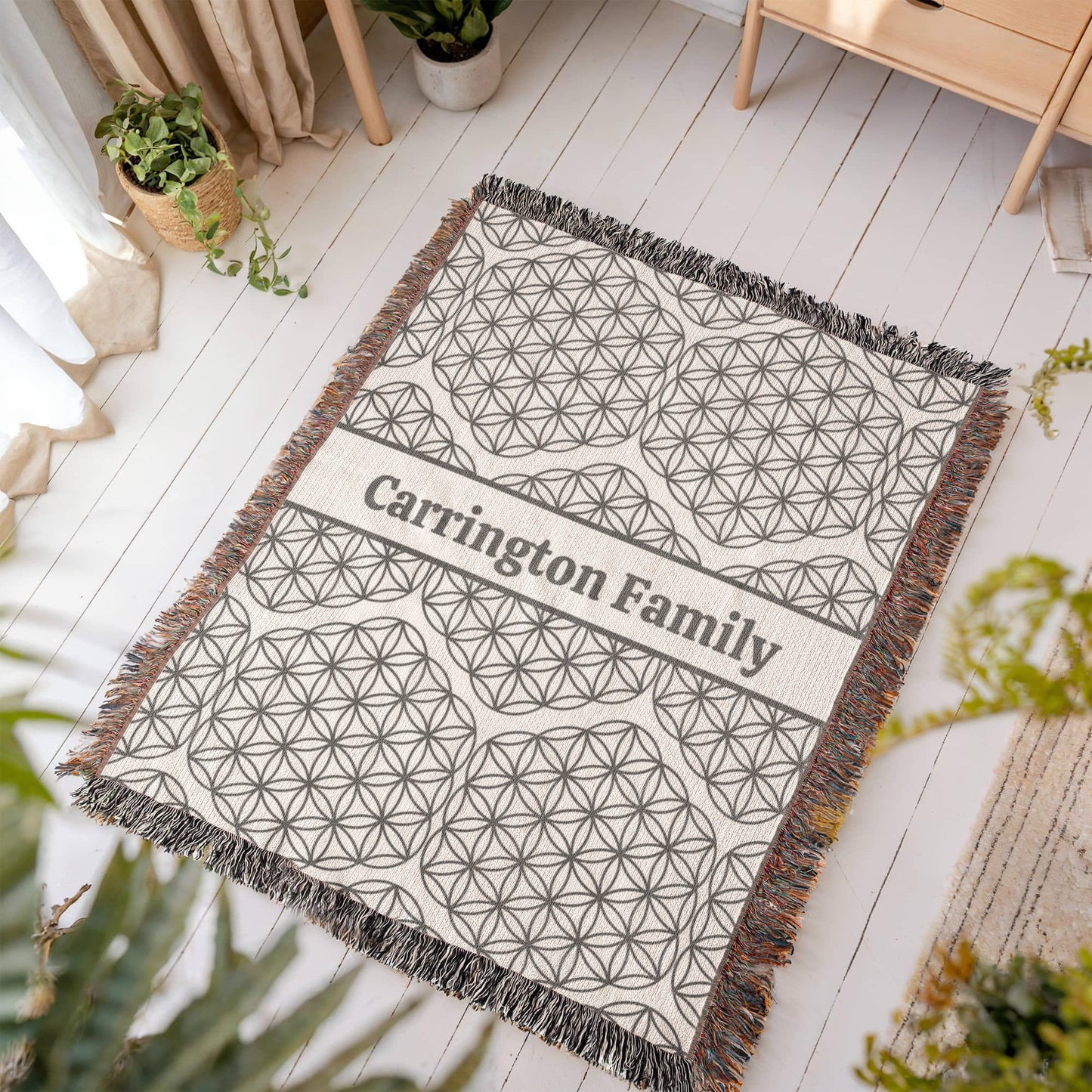 Personalized Family Name Woven Blanket | Fleur-de-lis or Flower of Life