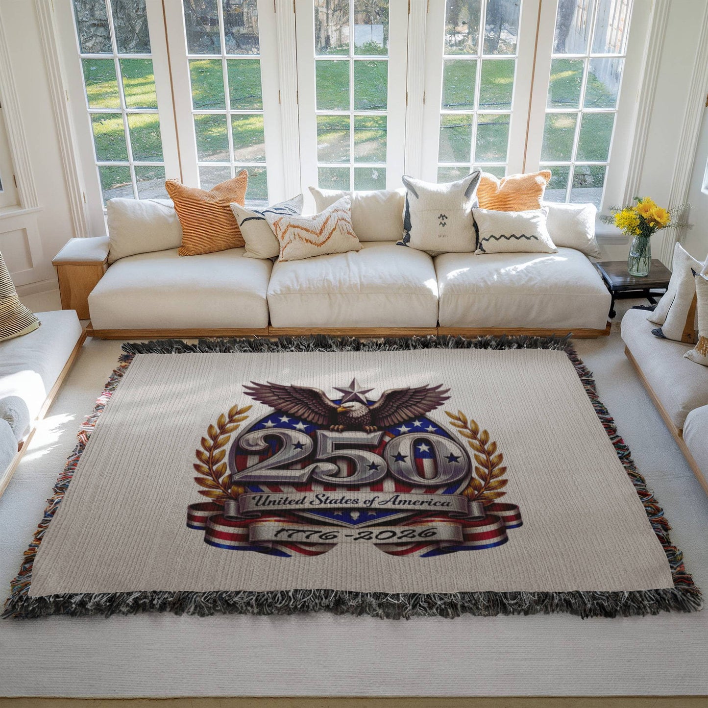 America’s Semiquincentennial Woven Blanket | 100% Cotton Heirloom Throw | Blu Onyx