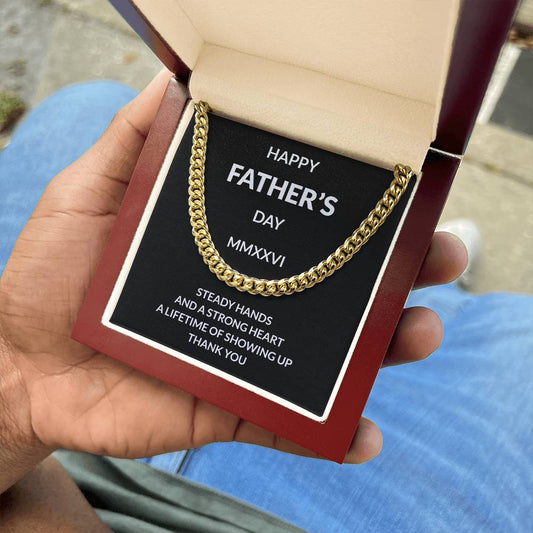 Father’s Day Cuban Link Necklace | Steady Hands Strong Heart