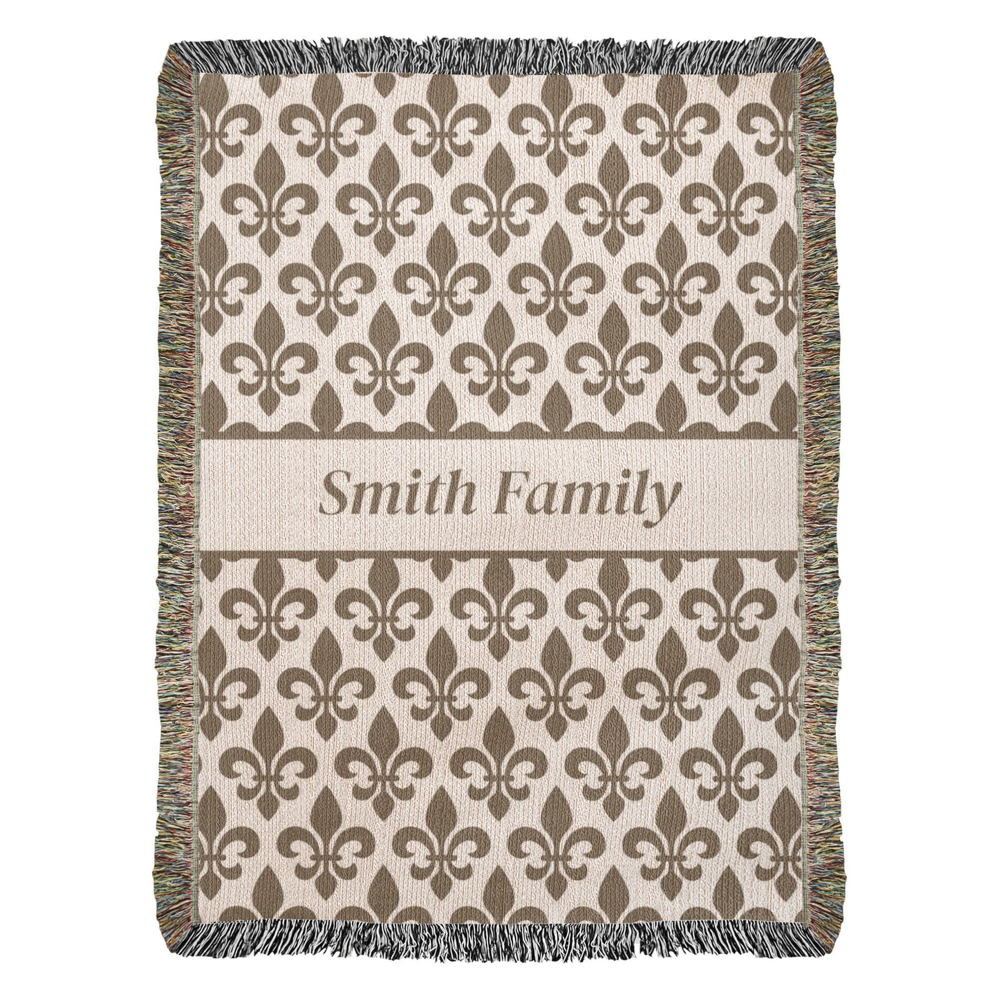 Personalized Family Name Woven Blanket | Fleur-de-lis or Flower of Life