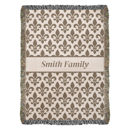 Personalized Family Name Woven Blanket | Fleur-de-lis or Flower of Life