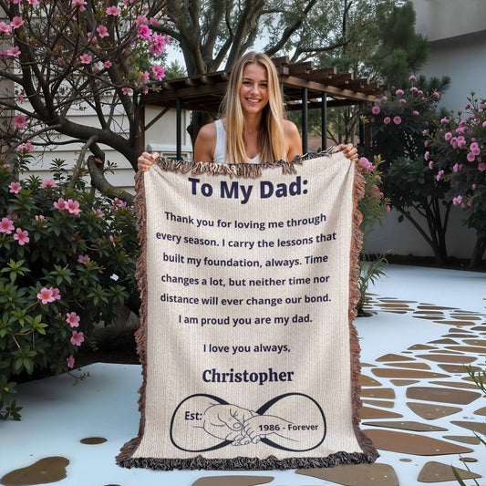 Personalized Name Woven Blanket | Heirloom Cotton Throw | Minimal Keepsake Gift | Blu Onyx