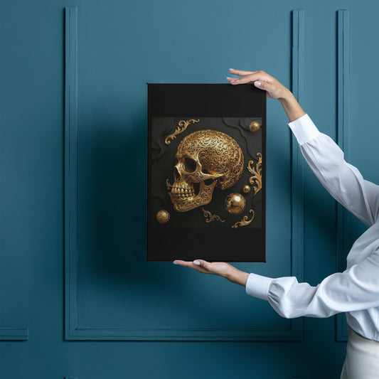 Golden Skull Canvas Wall Art | Modern Gold Skull Decor Print | Blu Onyx