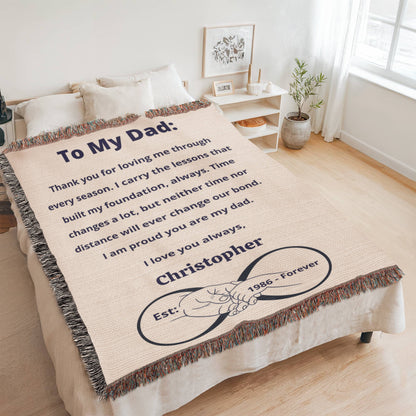 Personalized Name Woven Blanket | Heirloom Cotton Throw | Minimal Keepsake Gift | Blu Onyx