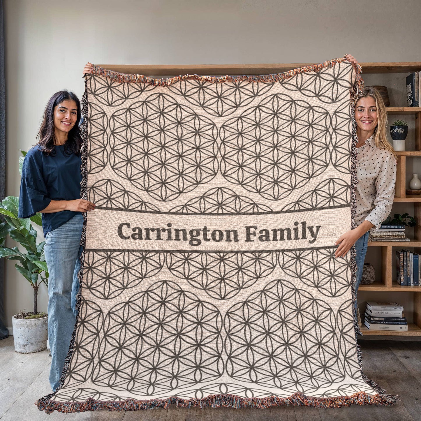 Personalized Family Name Woven Blanket | Fleur-de-lis or Flower of Life