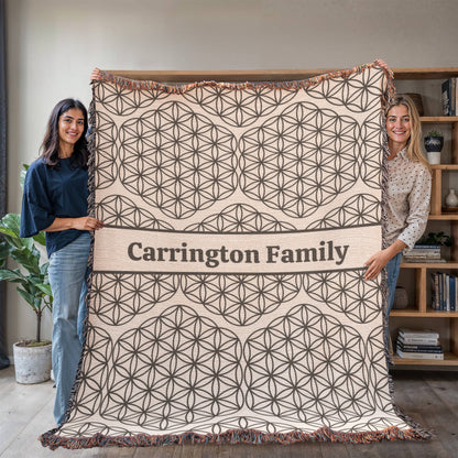 Personalized Family Name Woven Blanket | Fleur-de-lis or Flower of Life