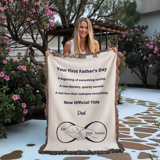 First Father’s Day Blanket | Gift for New Dad | Woven Cotton Keepsake Throw | Blu Onyx