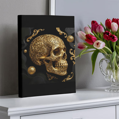 Golden Skull Canvas Wall Art | Modern Gold Skull Decor Print | Blu Onyx