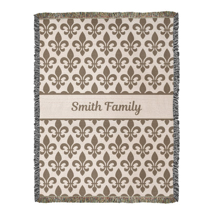 Fleur-de-lis Personalized Family Name Woven Blanket