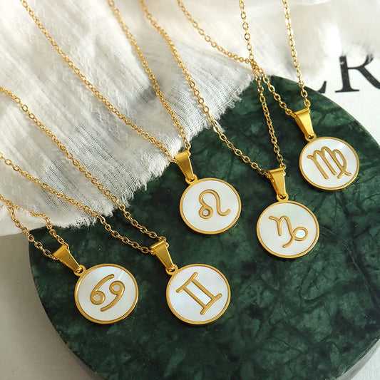 Gold zodiac necklace mother of pearl pendant