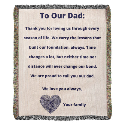 To Our Dad Woven Blanket – Heirloom Cotton Throw Gift for Father’s Day