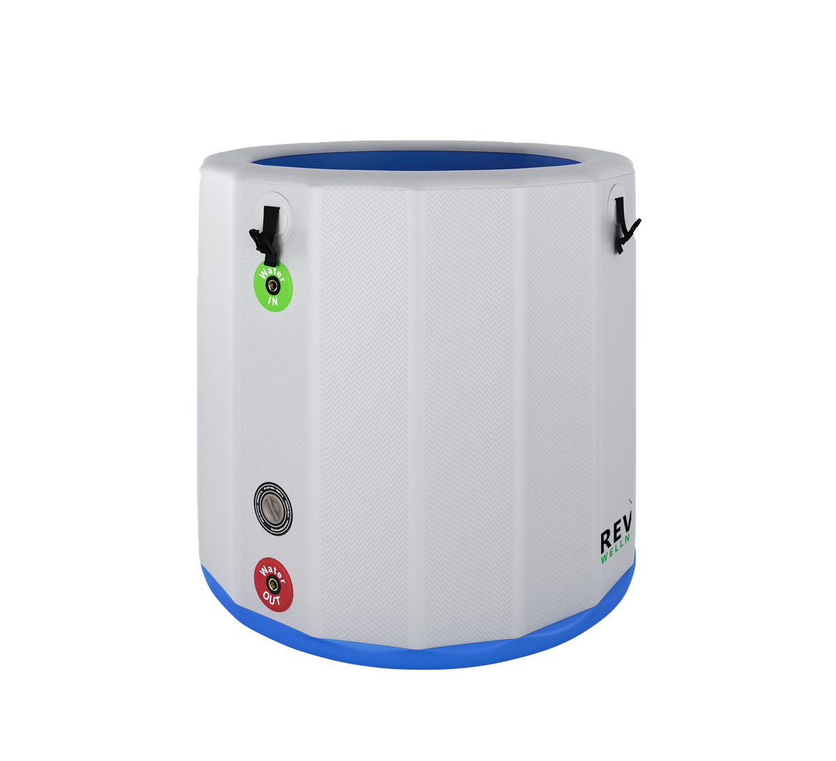 RevX inflatable cold plunge barrel ports