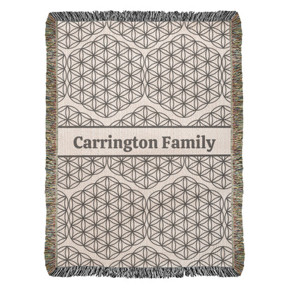 Flower of Life Personalized Family Name Woven Blanket