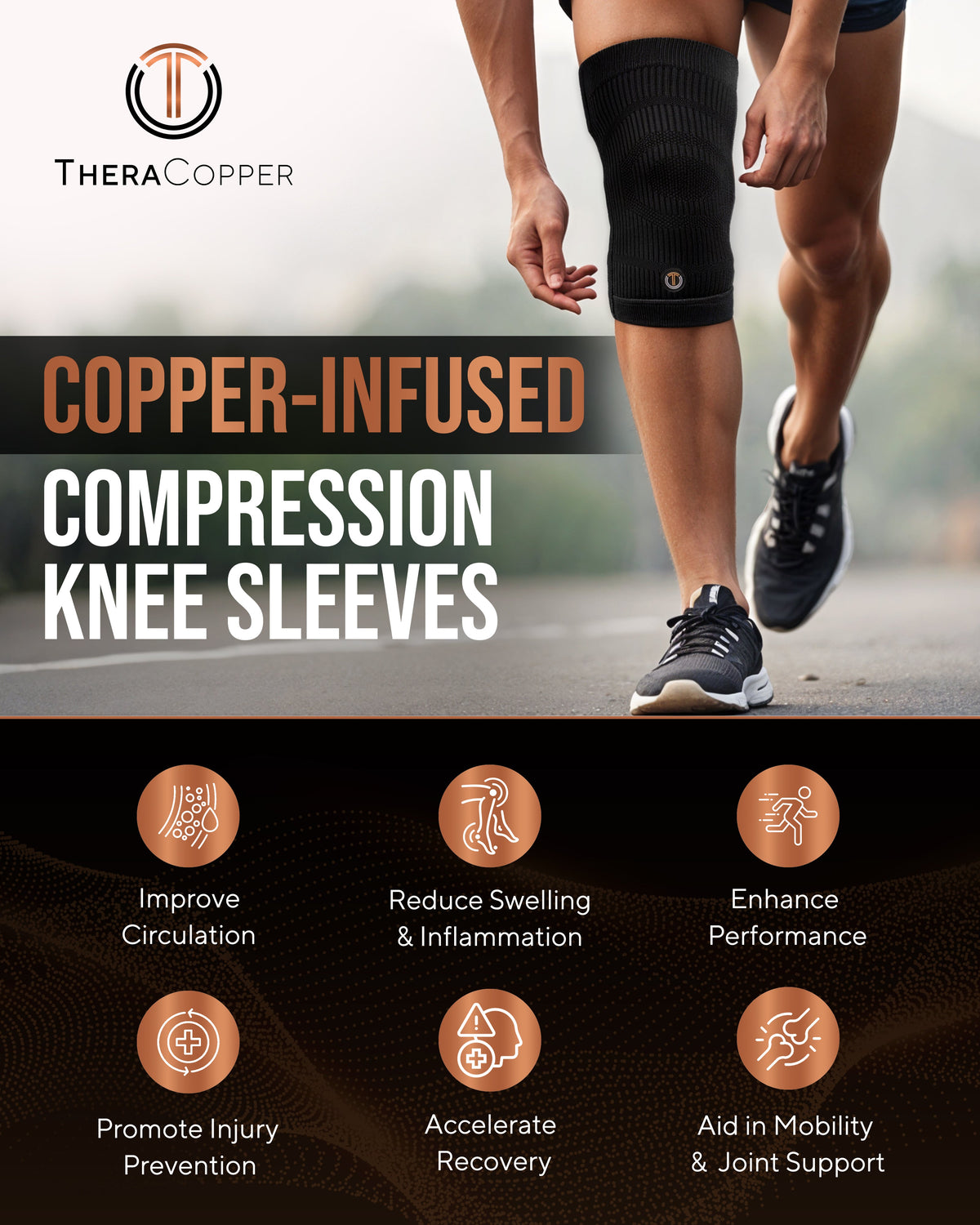 TheraCopper Copper-Infused Recovery Knee Sleeves (2-Pack)