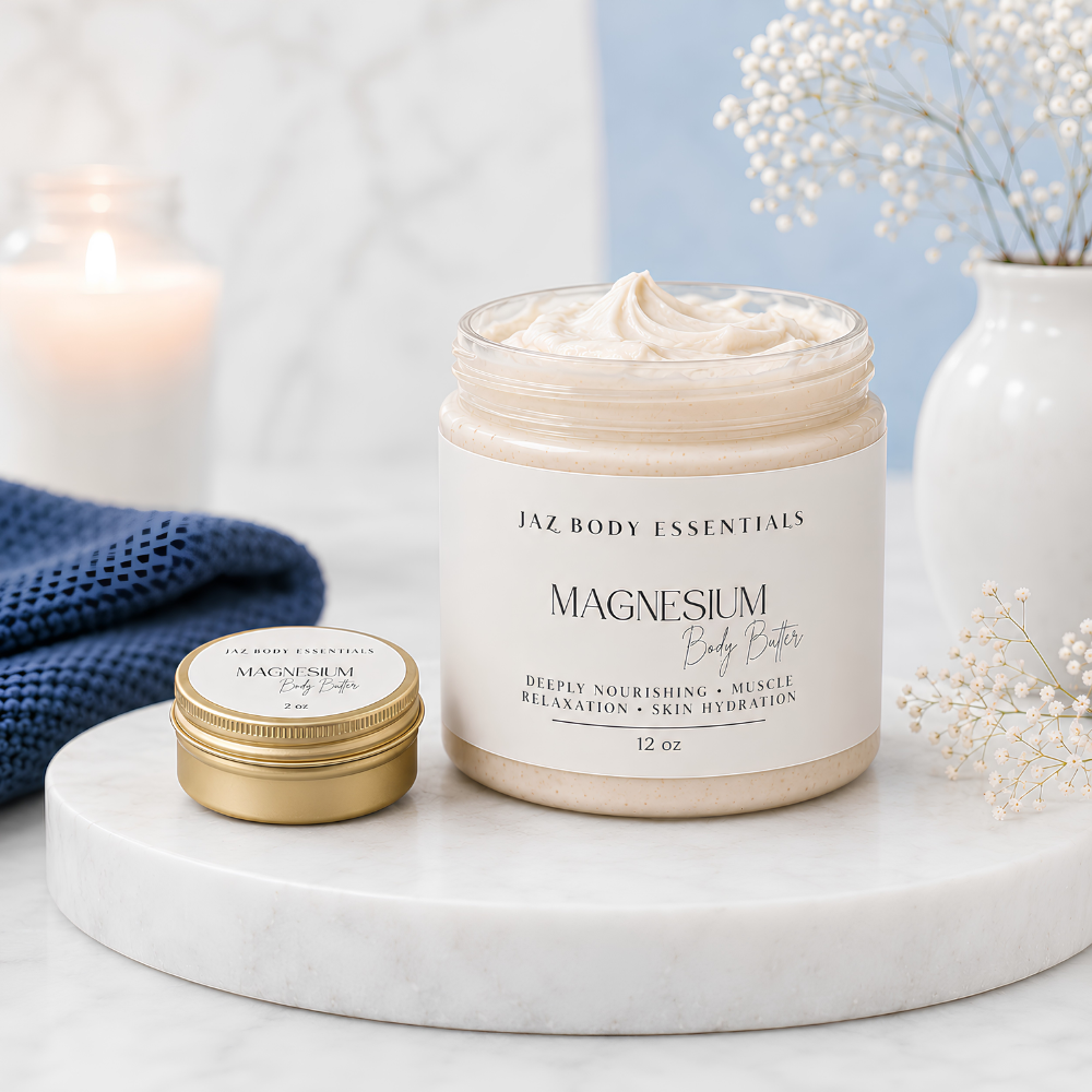 Magnesium Body Butter featuring natural and organic ingredients for daily skin nourishment.  2 sizes Blu Onyx
