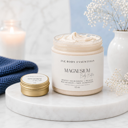 Magnesium Body Butter featuring natural and organic ingredients for daily skin nourishment.  2 sizes Blu Onyx
