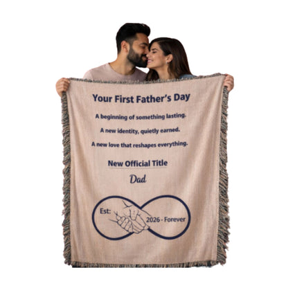First Father’s Day Blanket | Gift for New Dad | Woven Cotton Keepsake Throw | Blu Onyx