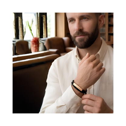 Black leather layered bracelet worn on wrist. Gold, Silver or Rose Gold