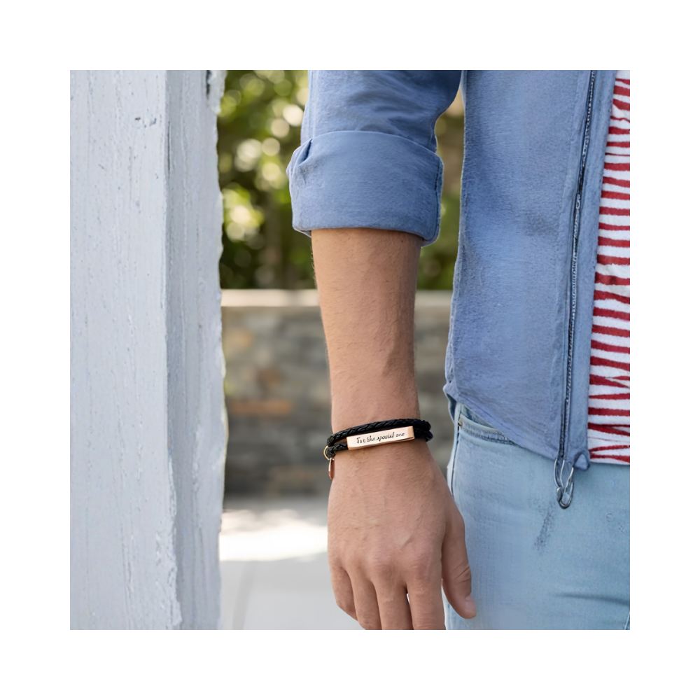 Black leather layered bracelet worn on wrist. Gold, Silver or Rose Gold