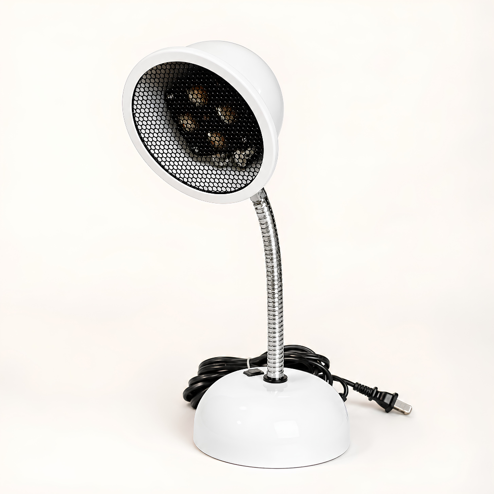Relax Far Infrared Goose Neck Therapy Lamp with adjustable flexible neck, white tabletop base, and targeted infrared heat design for wellness and recovery.