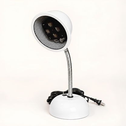 Relax Far Infrared Goose Neck Therapy Lamp with adjustable flexible neck, white tabletop base, and targeted infrared heat design for wellness and recovery.