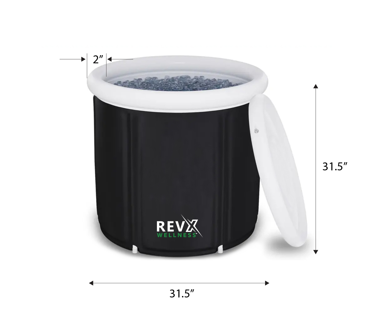 RevX Ice Pod portable cold plunge tub with insulated cover measurements