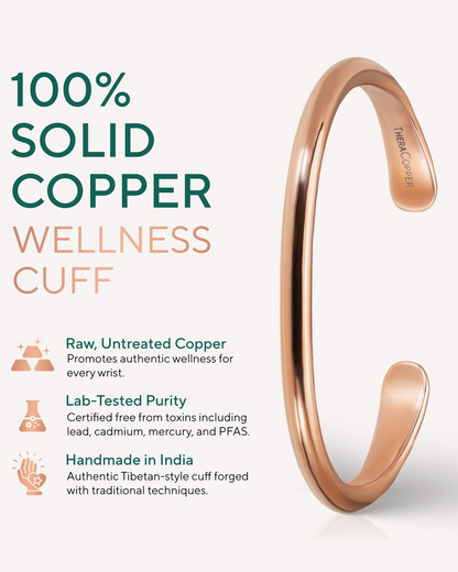 Copper wellness cuff with text highlighting features Blu Onyx