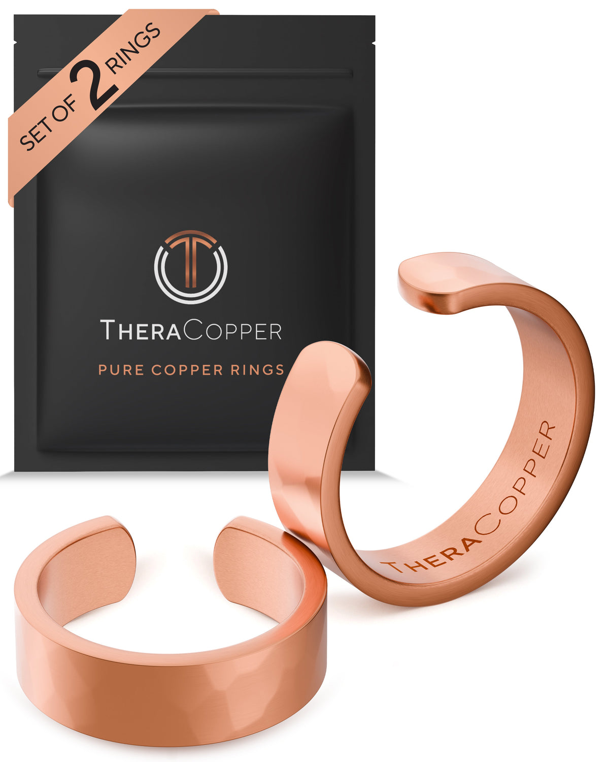 Set of two copper rings with TheraCopper packaging  Blu Onyx