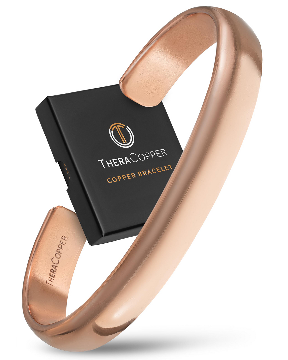 TheraCopper Pure Copper Bracelet handcrafted from 100% solid copper featuring a smooth polished finish and adjustable open-cuff design. Blu Onyx
