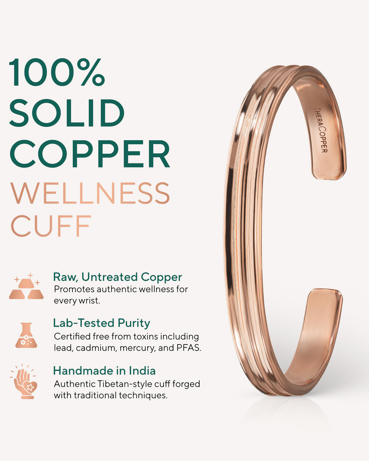 Copper wellness cuff with certification details Blu Onyx
