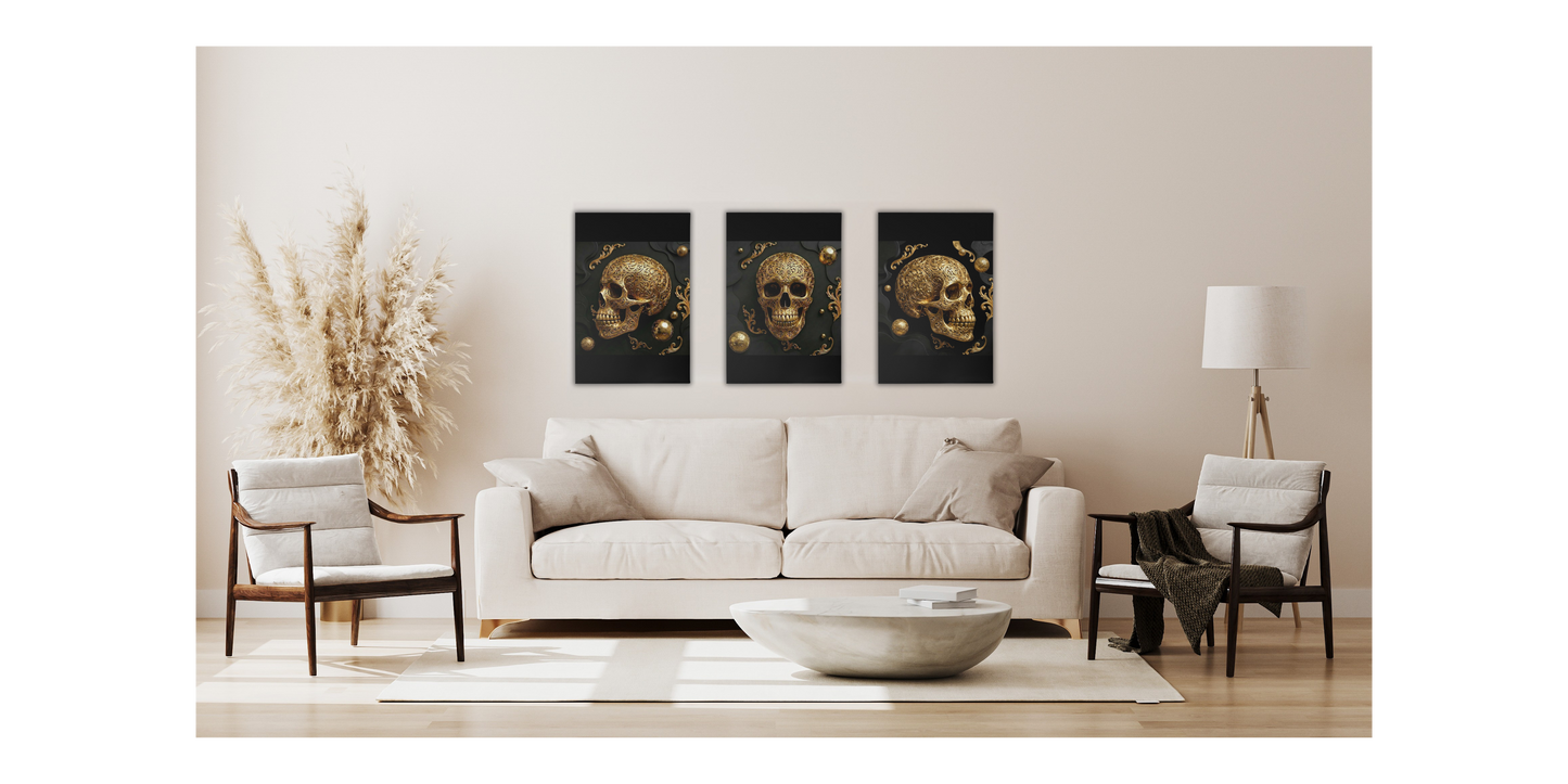 Golden Skull Canvas Wall Art | Modern Gold Skull Decor Print | Blu Onyx