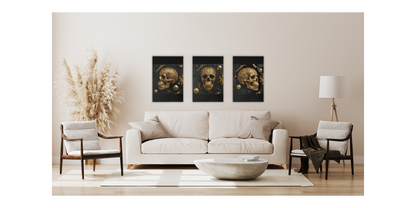 Golden Skull Canvas Wall Art | Modern Gold Skull Decor Print | Blu Onyx
