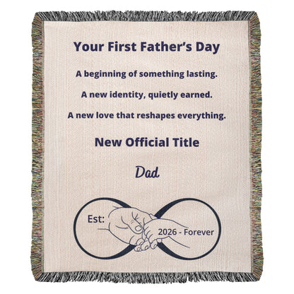 First Father’s Day Blanket | Gift for New Dad | Woven Cotton Keepsake Throw | Blu Onyx