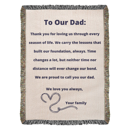 To Our Dad Woven Blanket – Heirloom Cotton Throw Gift for Father’s Day