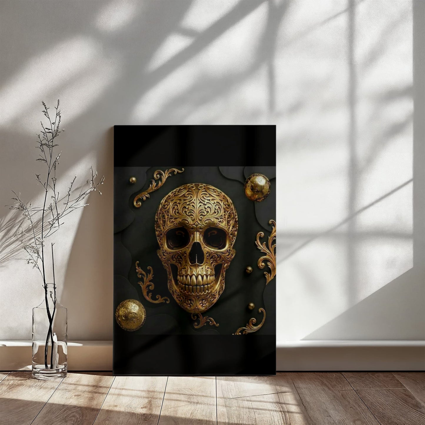 Golden Skull Canvas Wall Art | Modern Gold Skull Decor Print | Blu Onyx