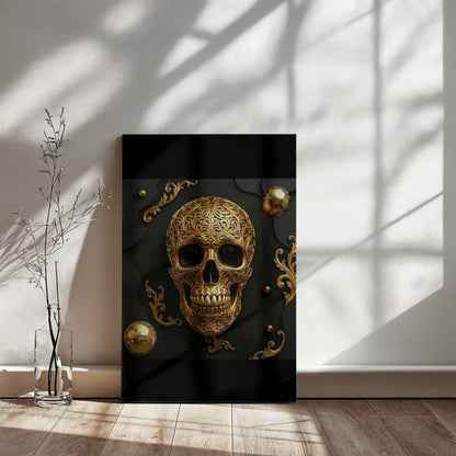 Golden Skull Canvas Wall Art | Modern Gold Skull Decor Print | Blu Onyx