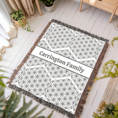 Flower of Life Personalized Family Name Woven Blanket