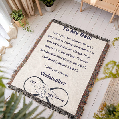 Personalized Name Woven Blanket | Heirloom Cotton Throw | Minimal Keepsake Gift | Blu Onyx