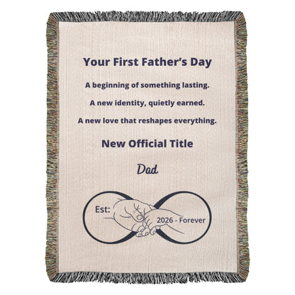 First Father’s Day Blanket | Gift for New Dad | Woven Cotton Keepsake Throw | Blu Onyx