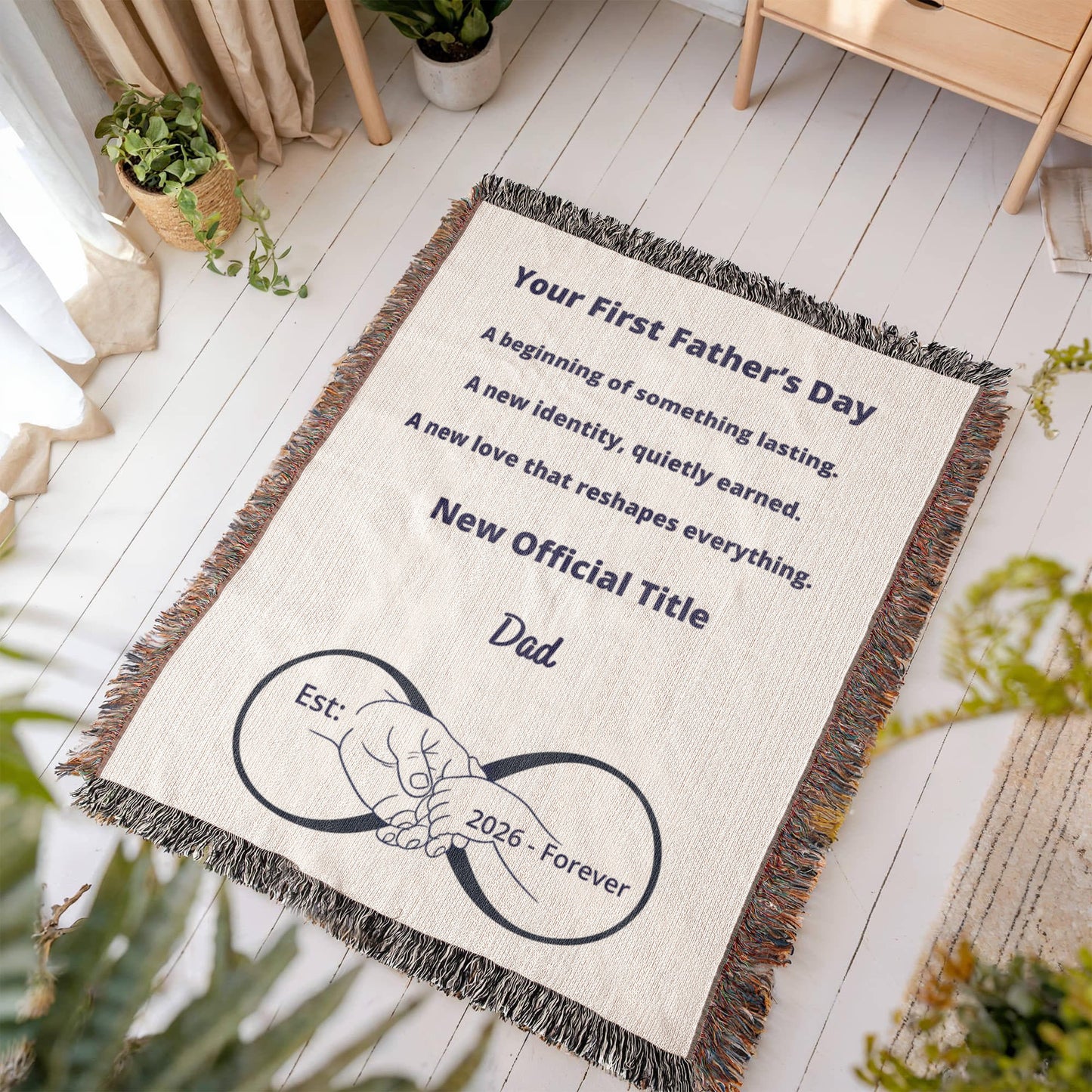 First Father’s Day Blanket | Gift for New Dad | Woven Cotton Keepsake Throw | Blu Onyx